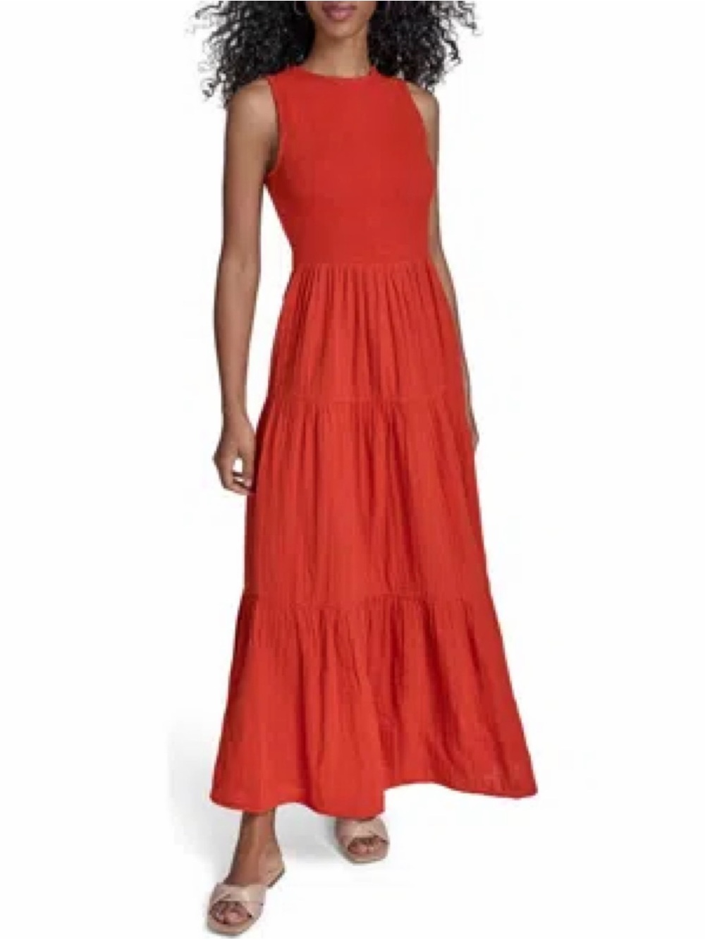 Calvin Klein Smocked Sleeveless Tiered Midi Dress